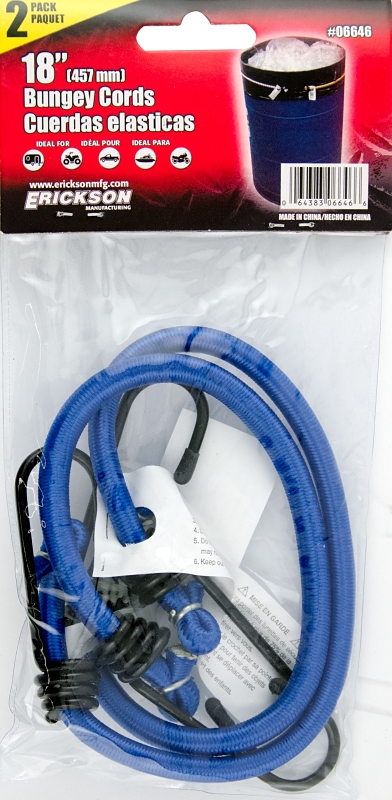 Erickson 06646 Bungee Cord, Steel End, 8 mm Dia, 18 in L, Hook End, 2/PK